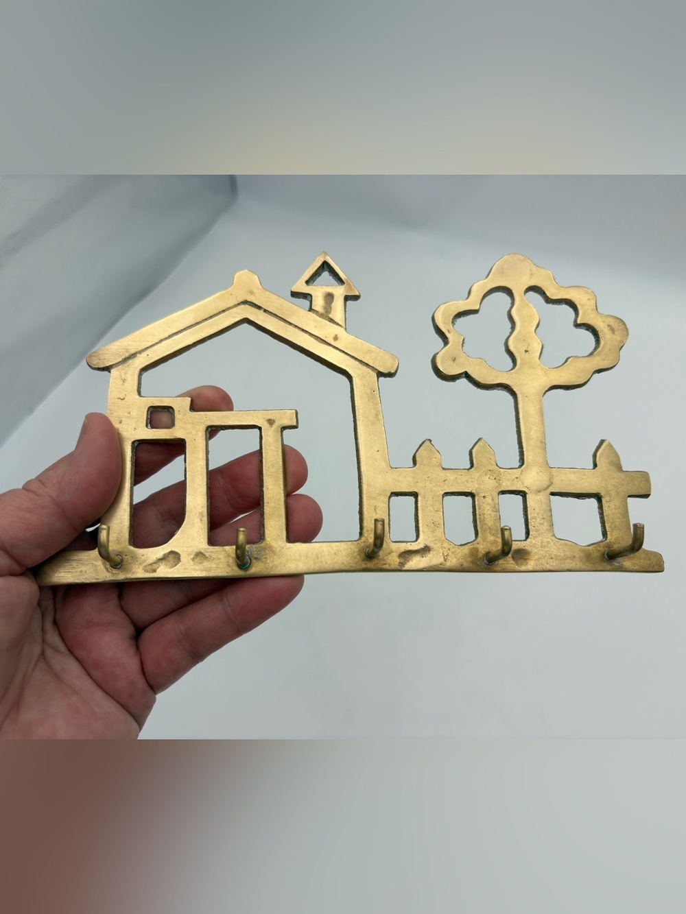 Vintage Brass House Shaped Wall Mounted Key Rack